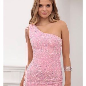 Olivia One Shoulder Sequin Dress In Barbie Pink